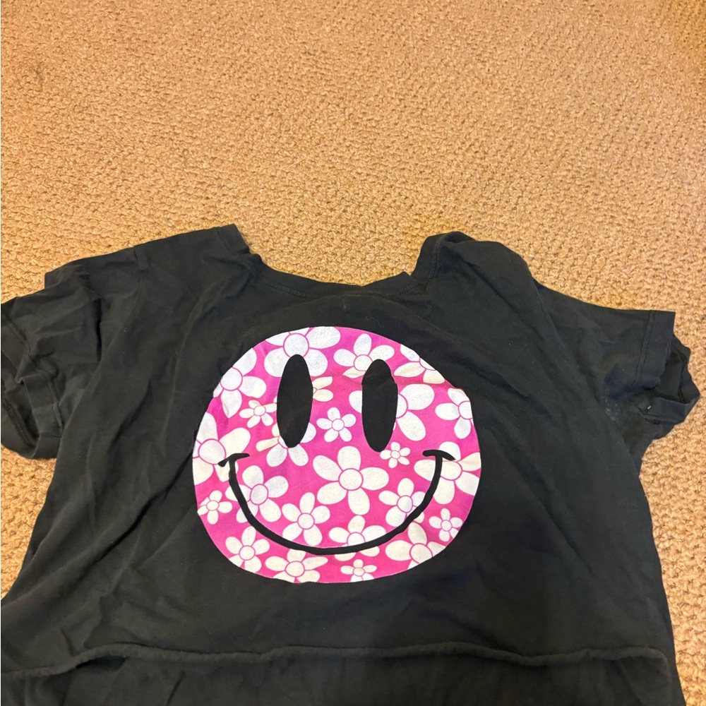 Black Kids Shirt with Pink Floral Smiley